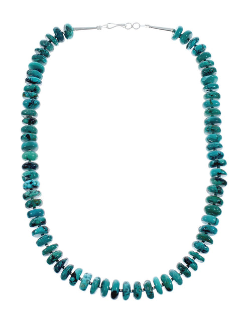 Native American Sterling Silver Turquoise Navajo Pendant Bead Necklace X10368